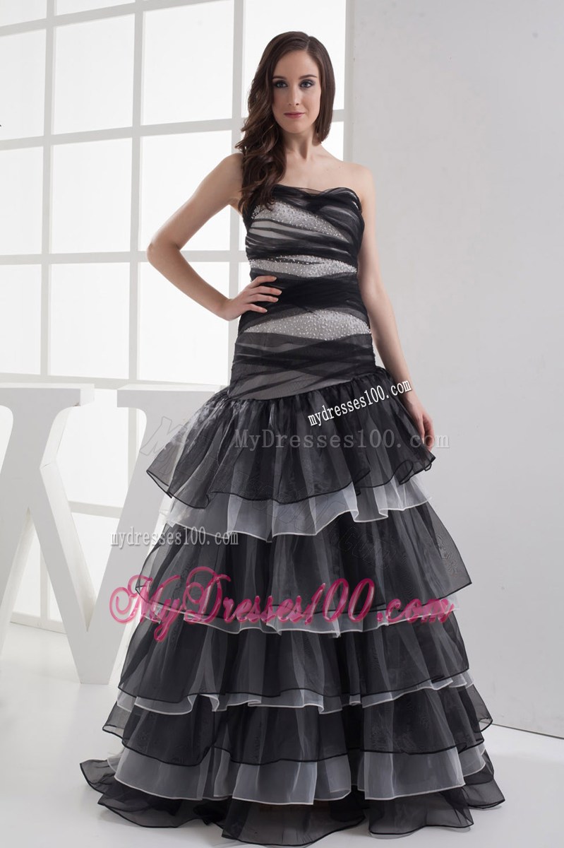 A-line Sweetheart Black Ruffled Layers Prom Dress