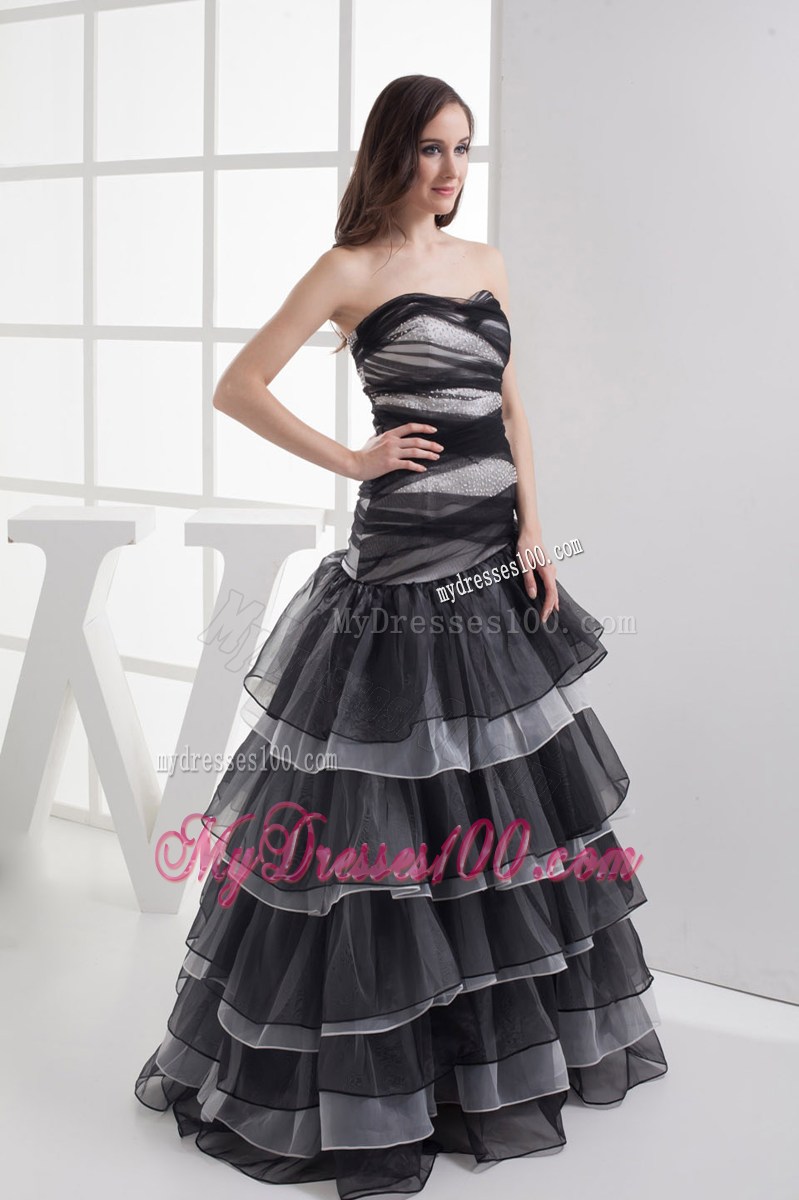 A-line Sweetheart Black Ruffled Layers Prom Dress