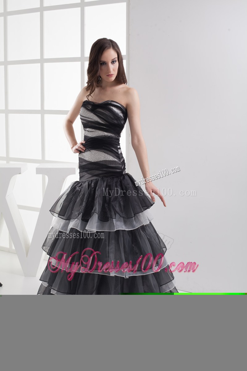 A-line Sweetheart Black Ruffled Layers Prom Dress