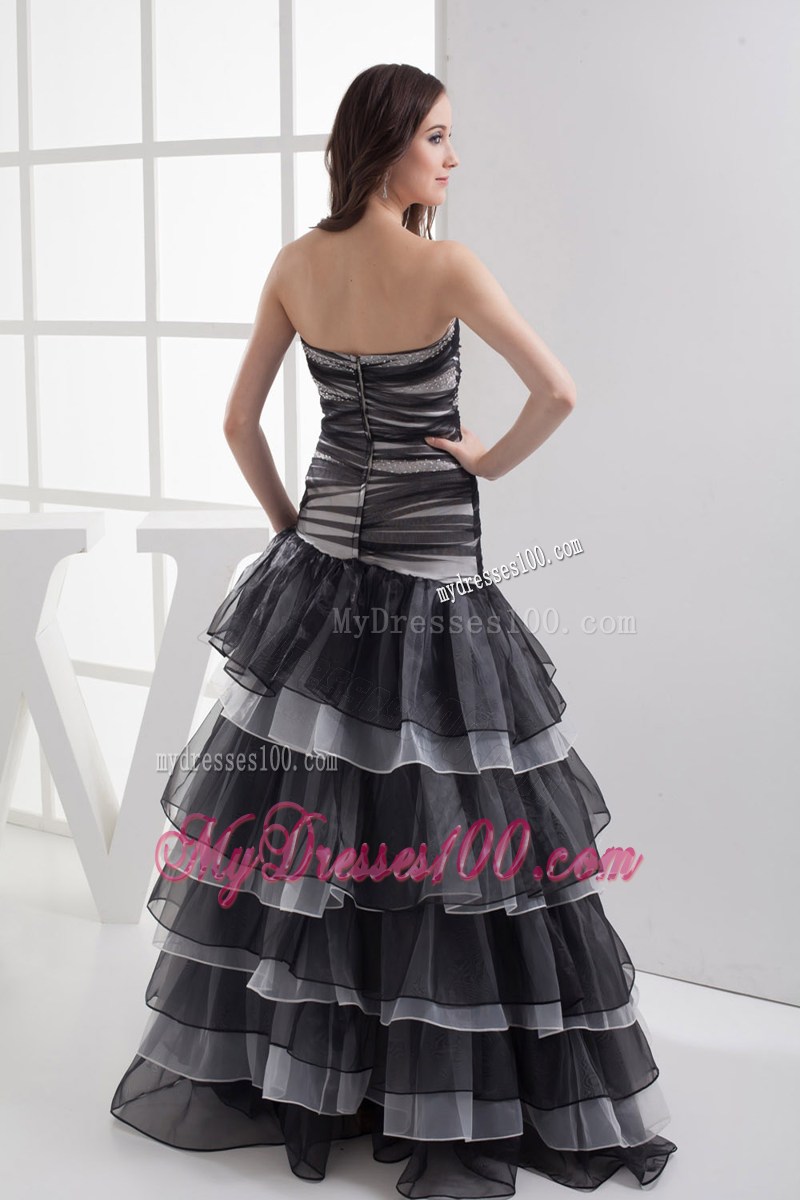 A-line Sweetheart Black Ruffled Layers Prom Dress