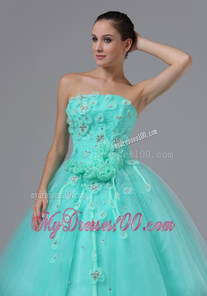 Apple Green Appliques and Hand Made Flowers Evening Dress