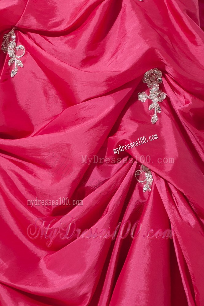 Appliques and Pick-ups Floor-length Hot Pink Evening Dress