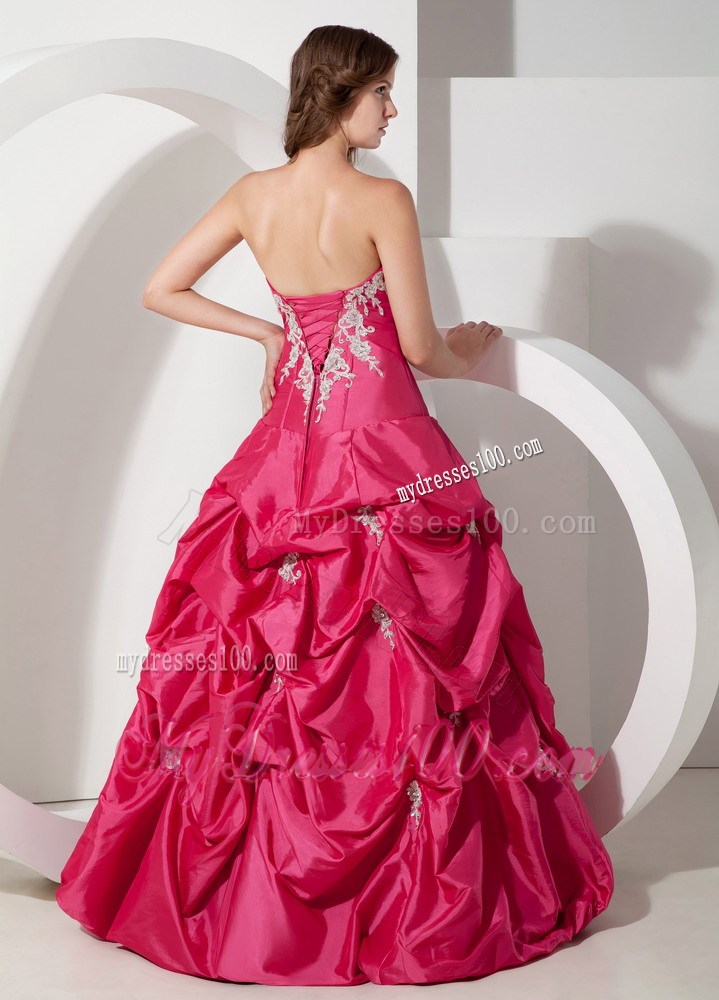 Appliques and Pick-ups Floor-length Hot Pink Evening Dress