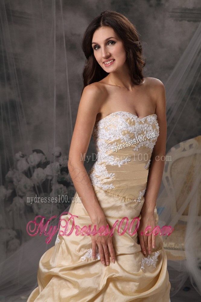 Sweet Champagne and White Sweetheart Prom Dress Appliques Floor-length