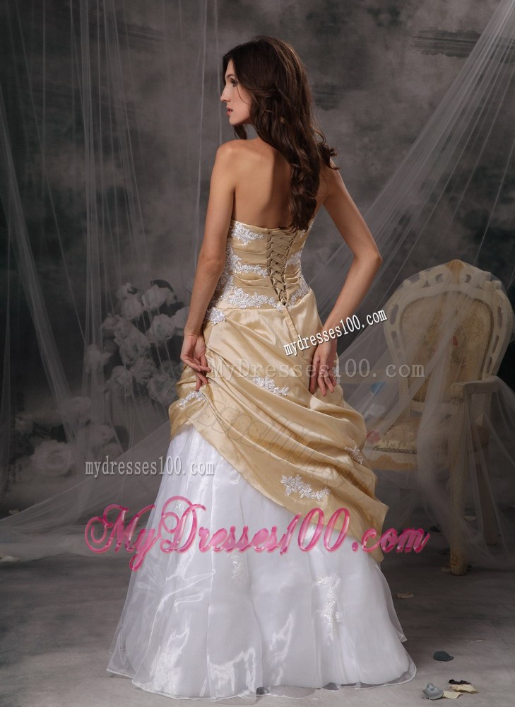 Sweet Champagne and White Sweetheart Prom Dress Appliques Floor-length