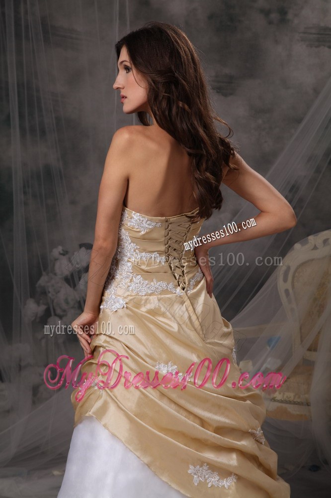Sweet Champagne and White Sweetheart Prom Dress Appliques Floor-length