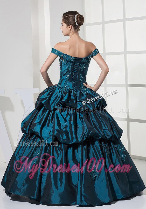 Appliques With Beading and Pick-ups Decorate Bodice Off The Shoulder Ball Gown Quinceanera Dress For 2013 Floor-length