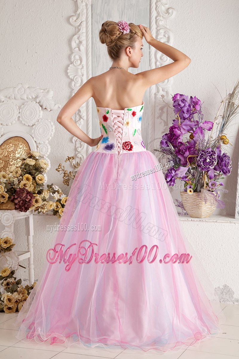 Baby Pink Prom Dress A-line Sweetheart Floor-length Colorful Appliques