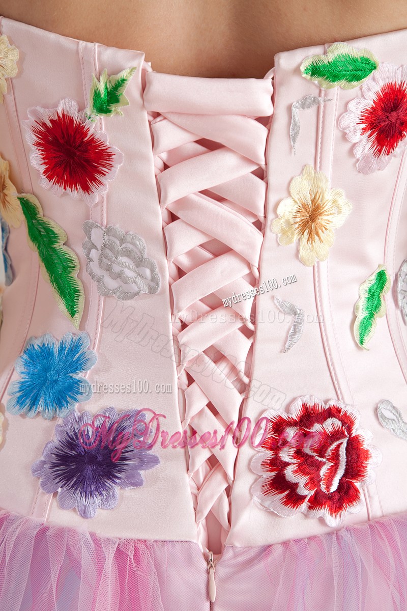 Baby Pink Prom Dress A-line Sweetheart Floor-length Colorful Appliques