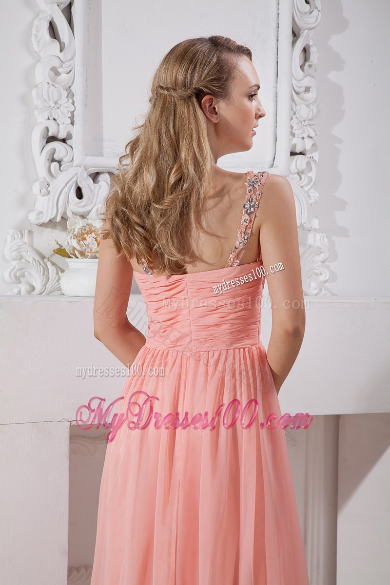 Watermelon Red Empire Straps Prom Dress Brush Train Beading