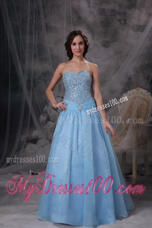 Baby Blue Sweetheart Evening Dress with Beading Bust