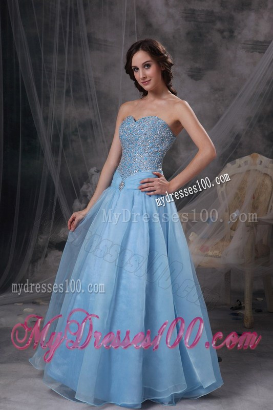 Baby Blue Sweetheart Evening Dress with Beading Bust