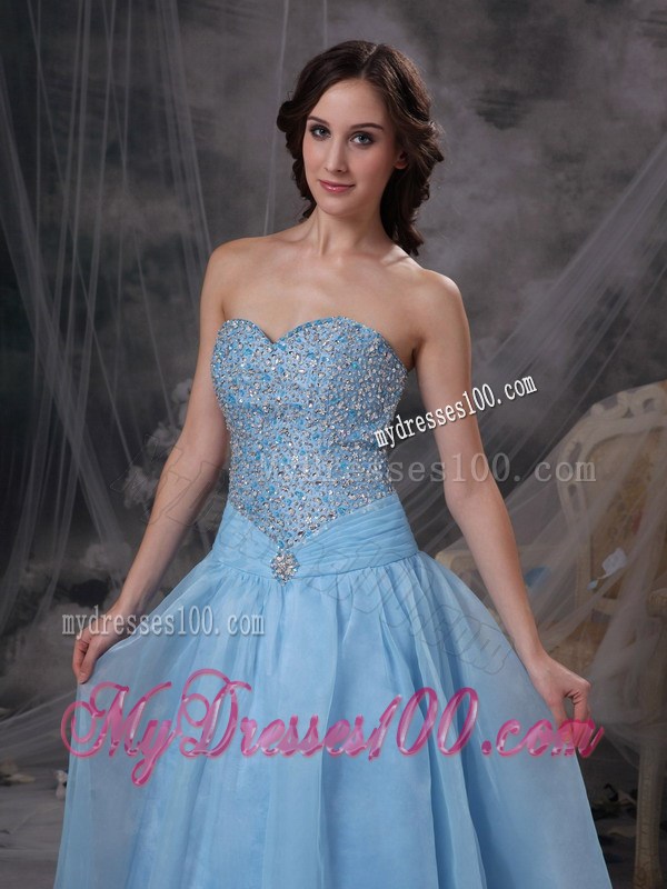 Baby Blue Sweetheart Evening Dress with Beading Bust