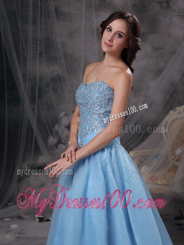Baby Blue Sweetheart Evening Dress with Beading Bust