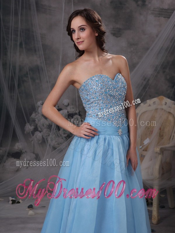 Baby Blue Sweetheart Evening Dress with Beading Bust