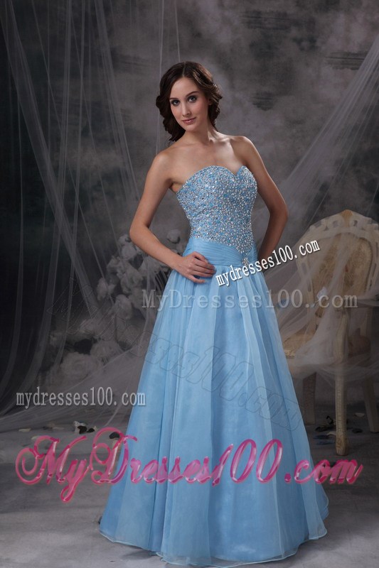 Baby Blue Sweetheart Evening Dress with Beading Bust