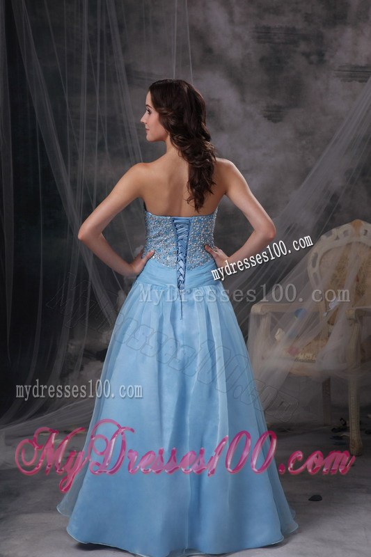 Baby Blue Sweetheart Evening Dress with Beading Bust