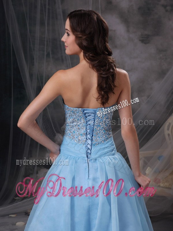 Baby Blue Sweetheart Evening Dress with Beading Bust
