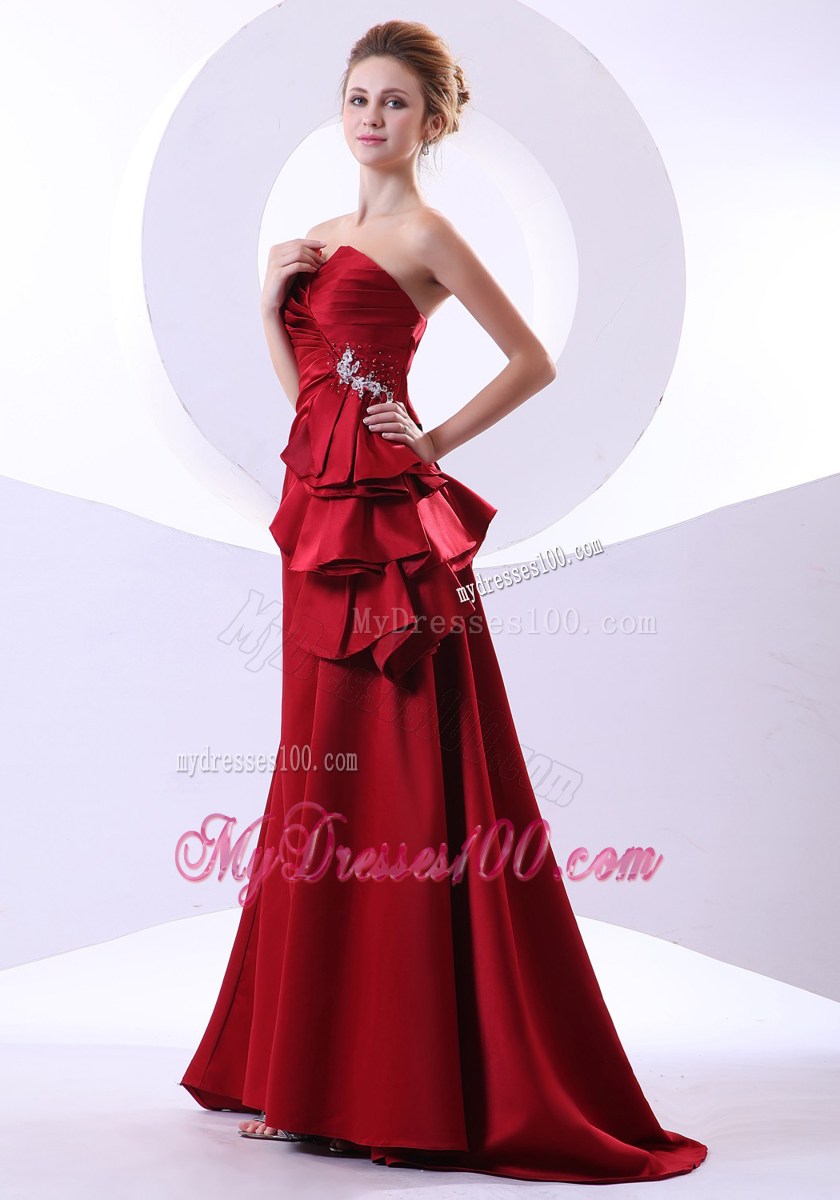 Beading Decorated Wine Red Sweetheart Prom Dress