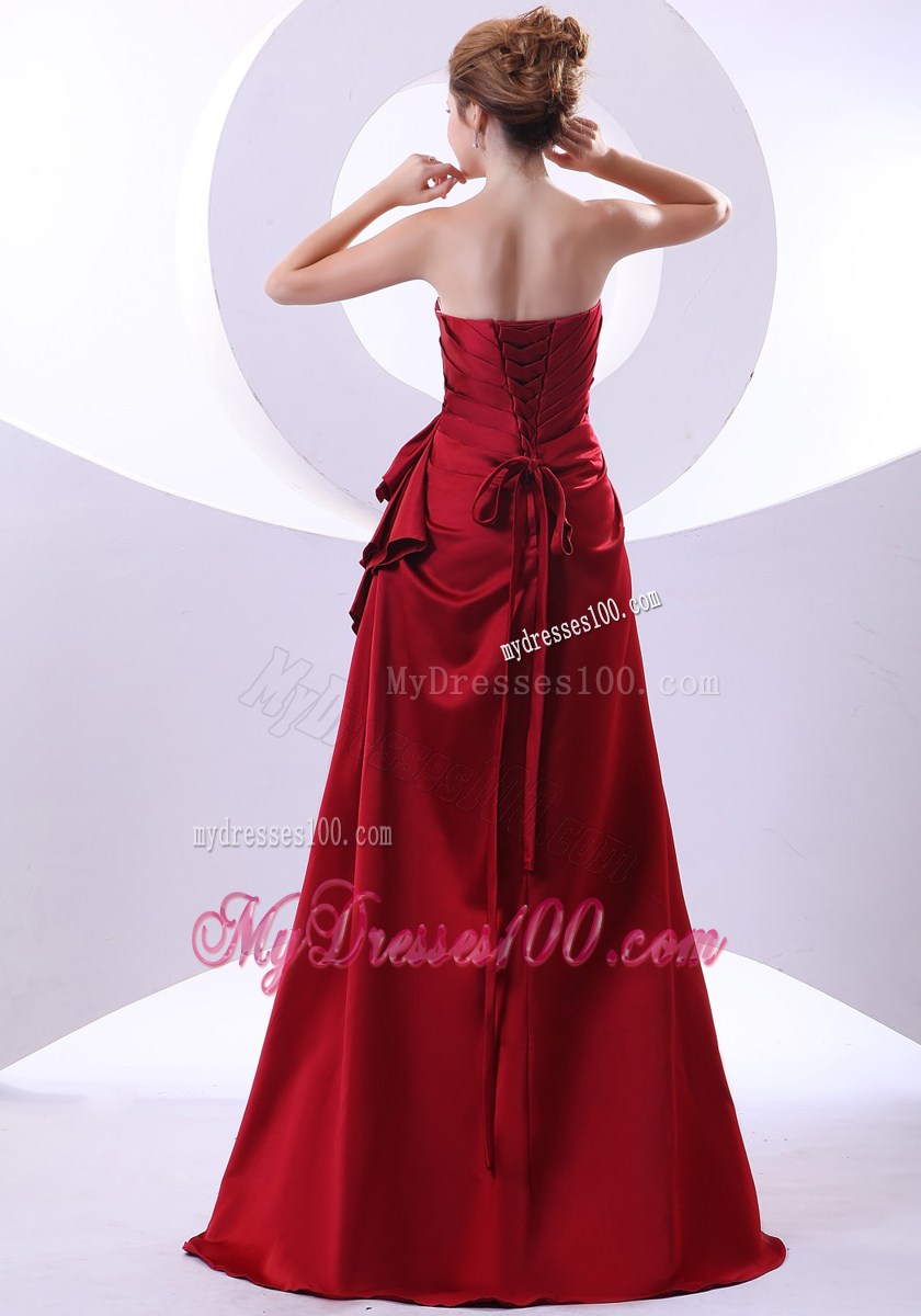 Beading Decorated Wine Red Sweetheart Prom Dress