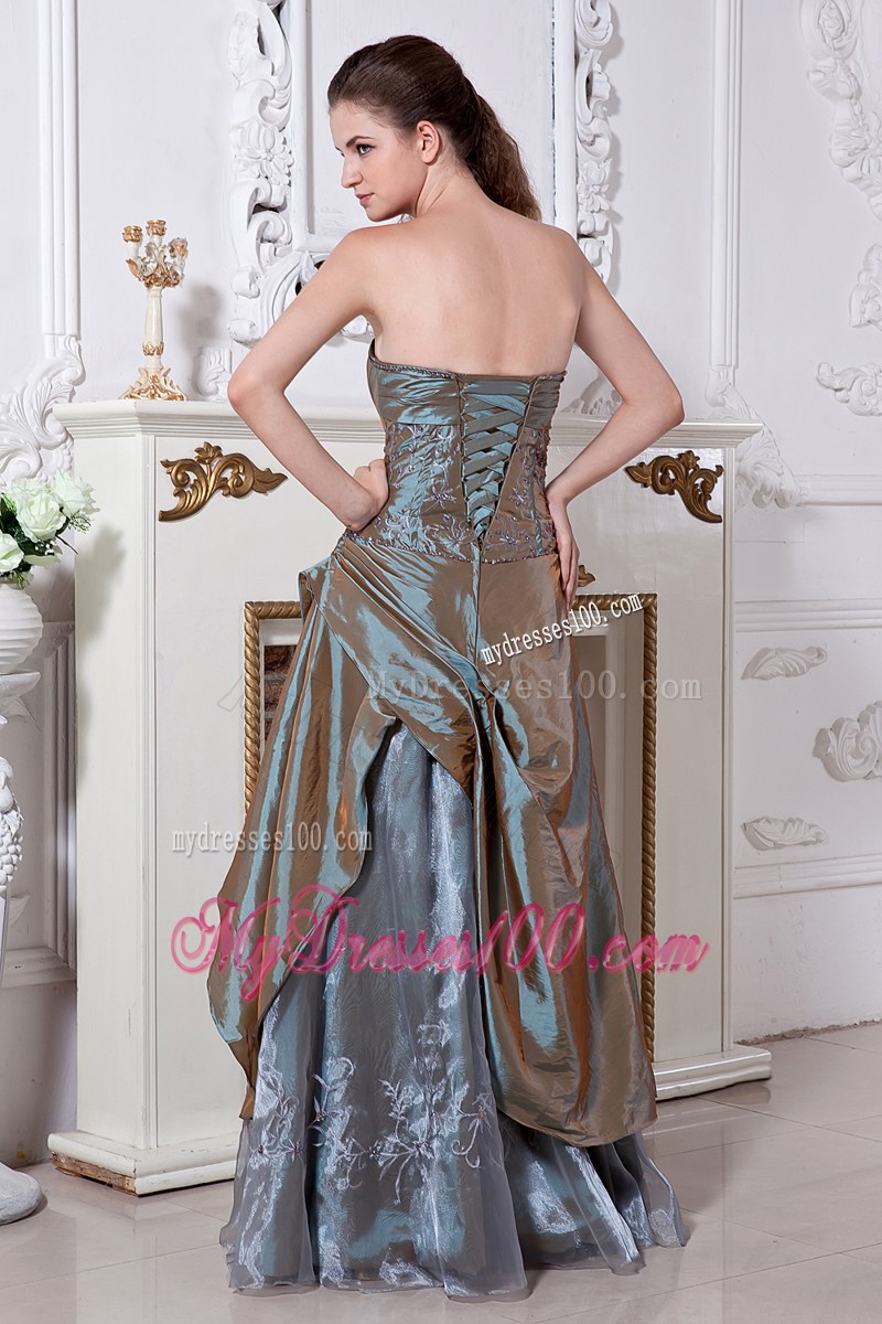 Olive Green Long Empire Strapless Embroidery Evening Dress