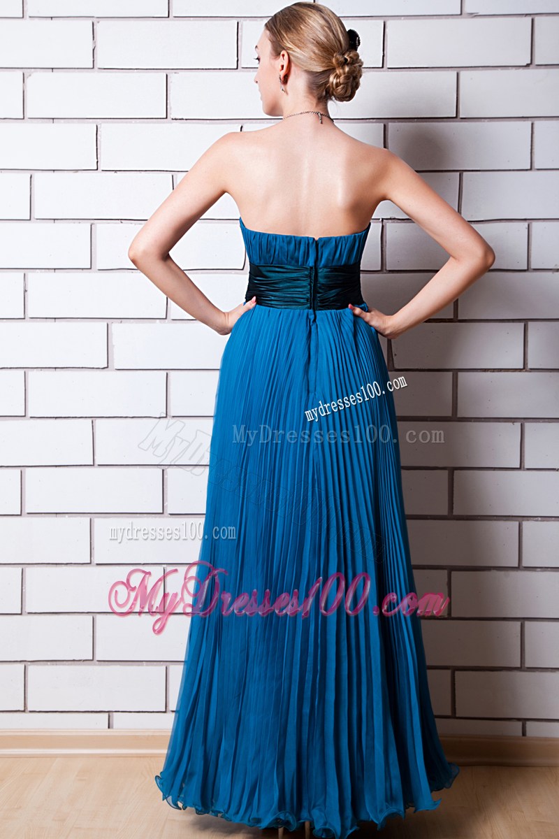 Blue Empire Strapless Floor-length Pleat Prom Evening Dress