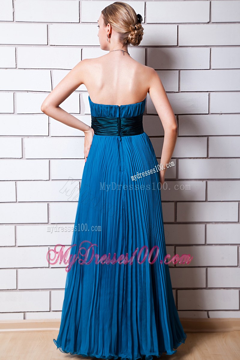 Blue Empire Strapless Floor-length Pleat Prom Evening Dress