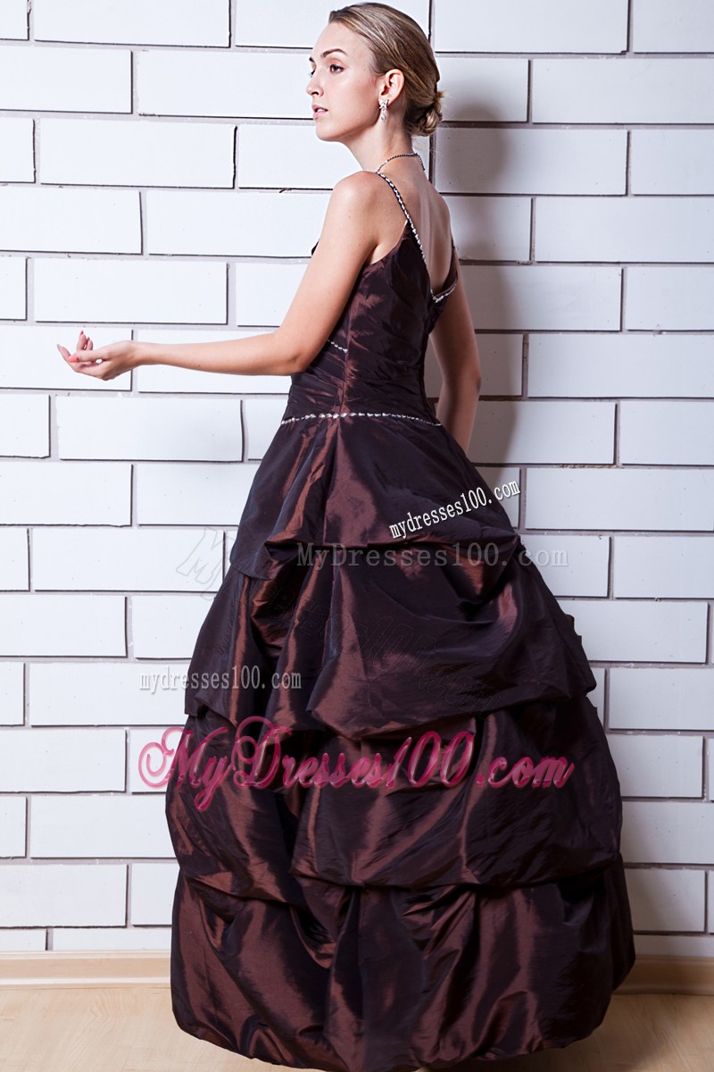 Nice Brown Straps Floor-length Beading Evening Dress