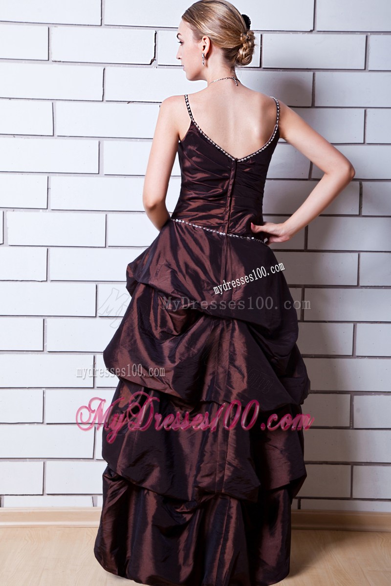 Nice Brown Straps Floor-length Beading Evening Dress