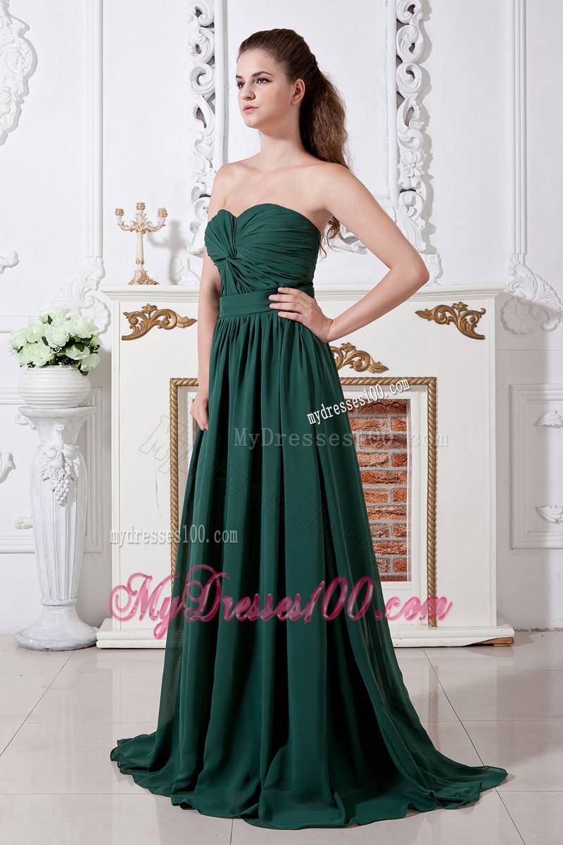 Green Empire Sweetheart Ruche Evening Dress Brush Train