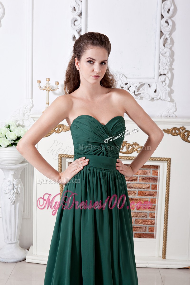 Green Empire Sweetheart Ruche Evening Dress Brush Train