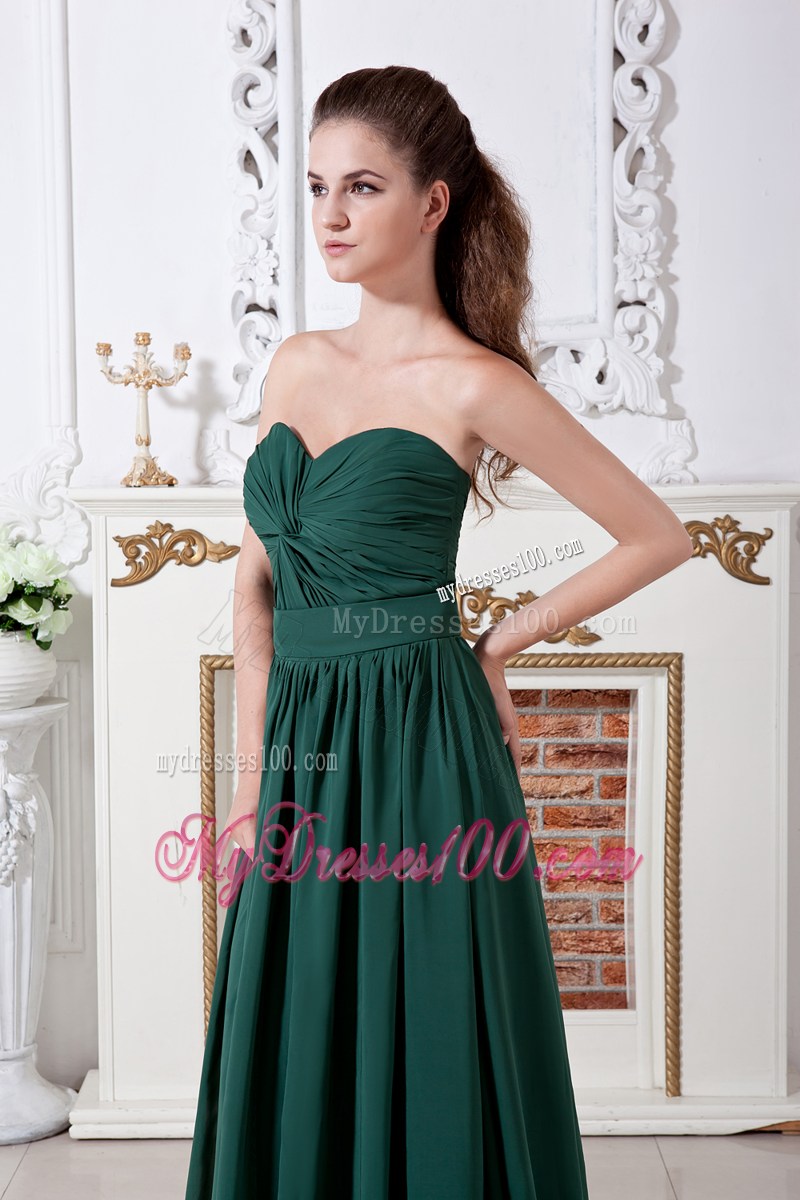 Green Empire Sweetheart Ruche Evening Dress Brush Train