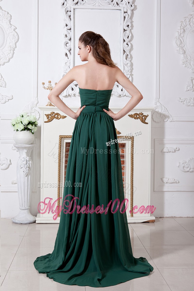 Green Empire Sweetheart Ruche Evening Dress Brush Train