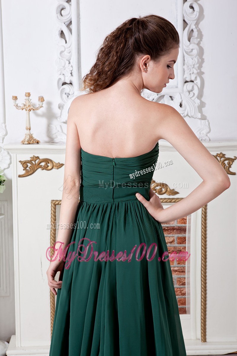 Green Empire Sweetheart Ruche Evening Dress Brush Train