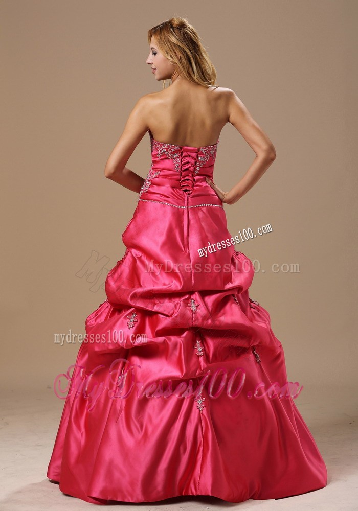 Hot Coral Red Evening Dress With Appliques Decorate Bust