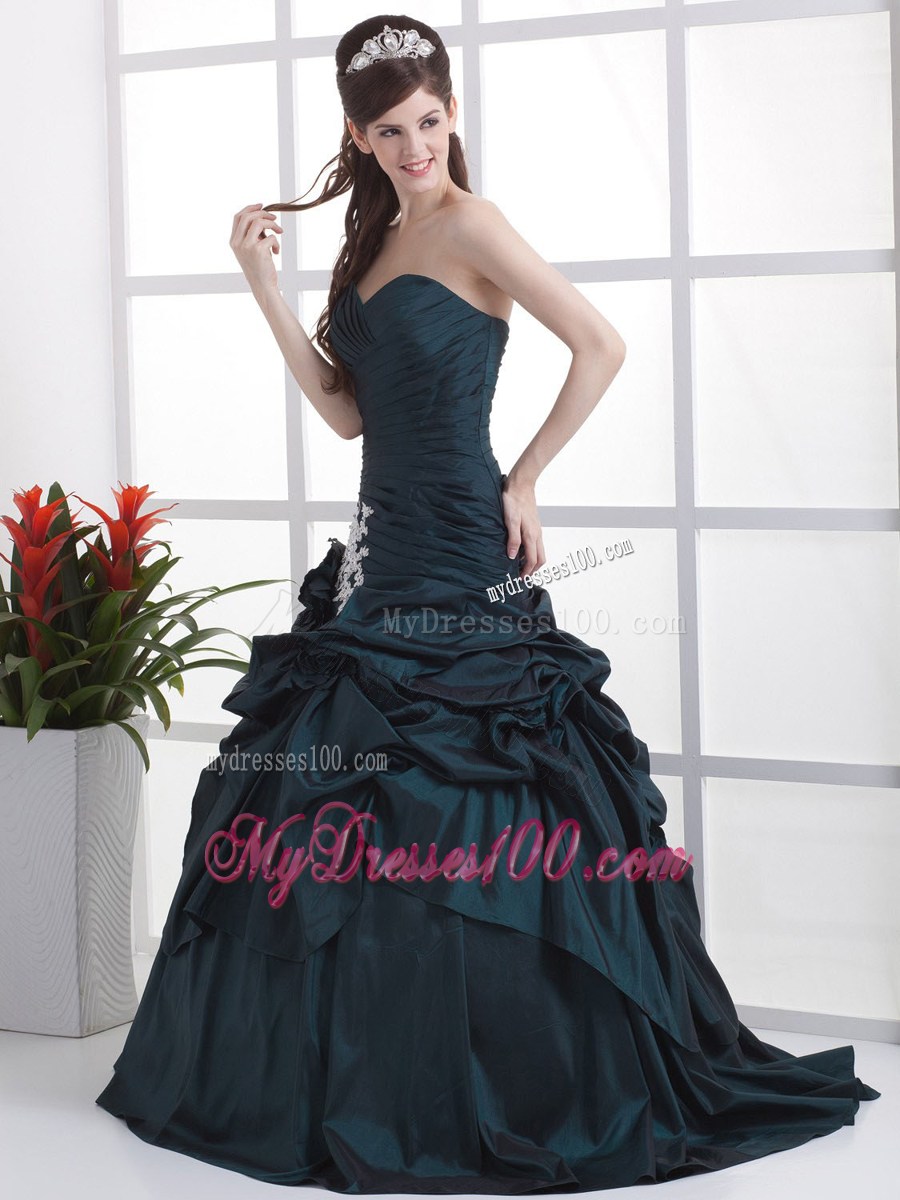 Navy Blue Sweetheart Appliques and Pick-ups Evening Dress