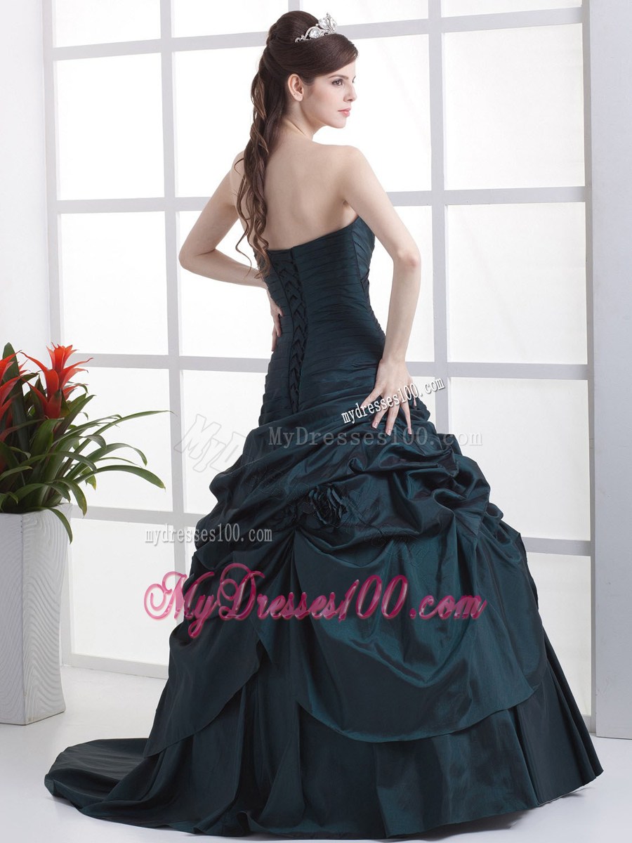 Navy Blue Sweetheart Appliques and Pick-ups Evening Dress