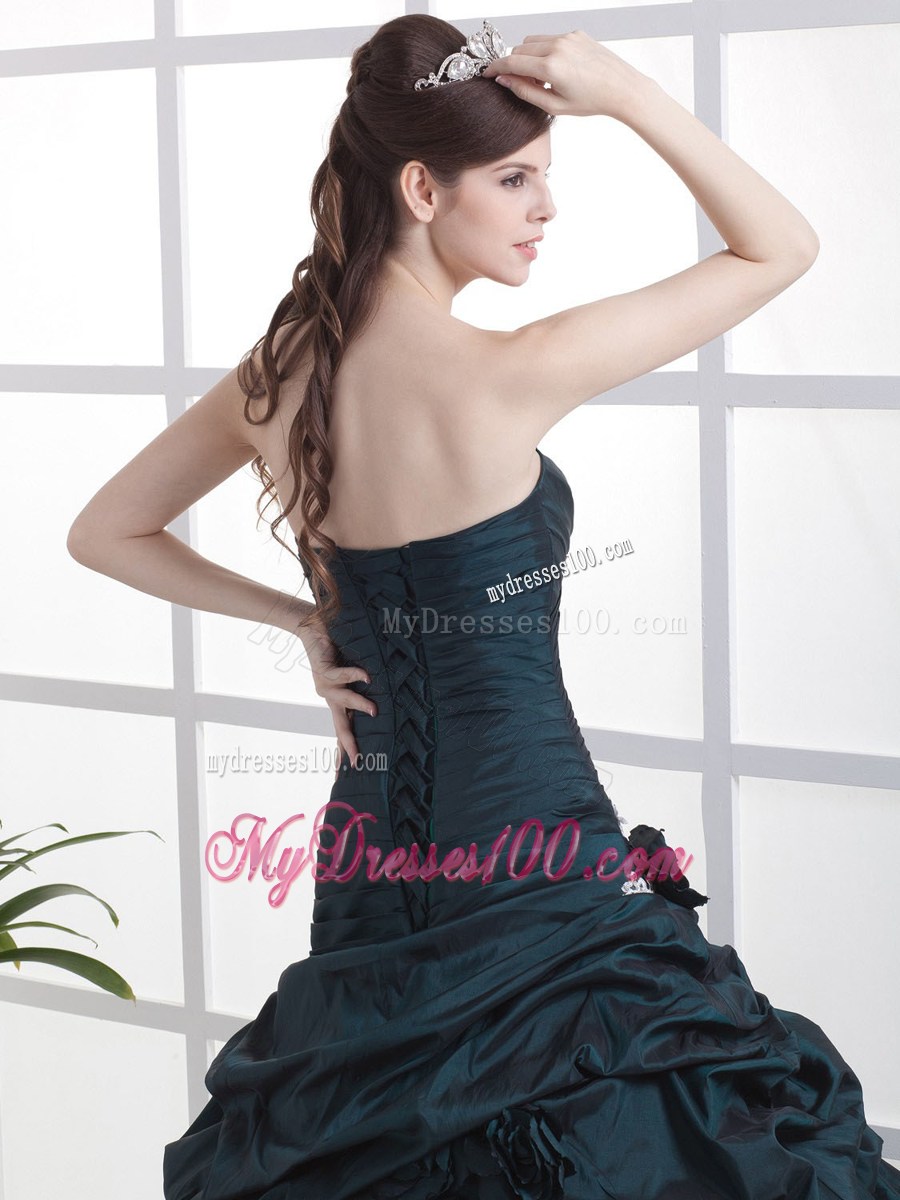 Navy Blue Sweetheart Appliques and Pick-ups Evening Dress
