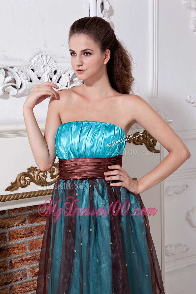 Sassy Aqua Blue Column Strapless Evening Dress Embroidery