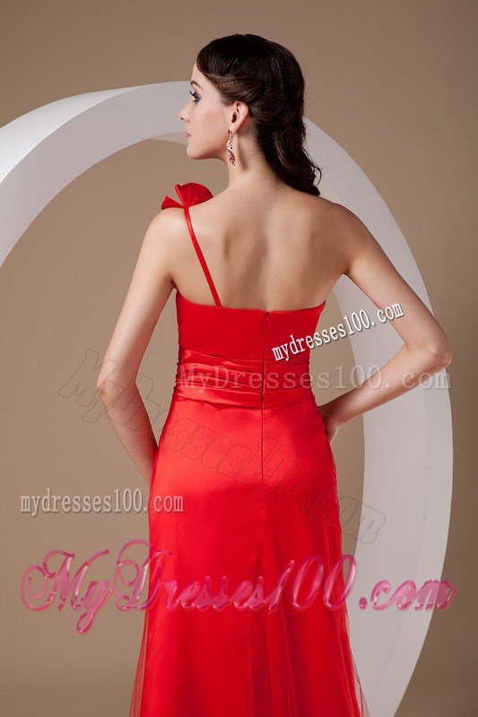 Red Empire Brush Train Hand Flowers Prom Evening Dress