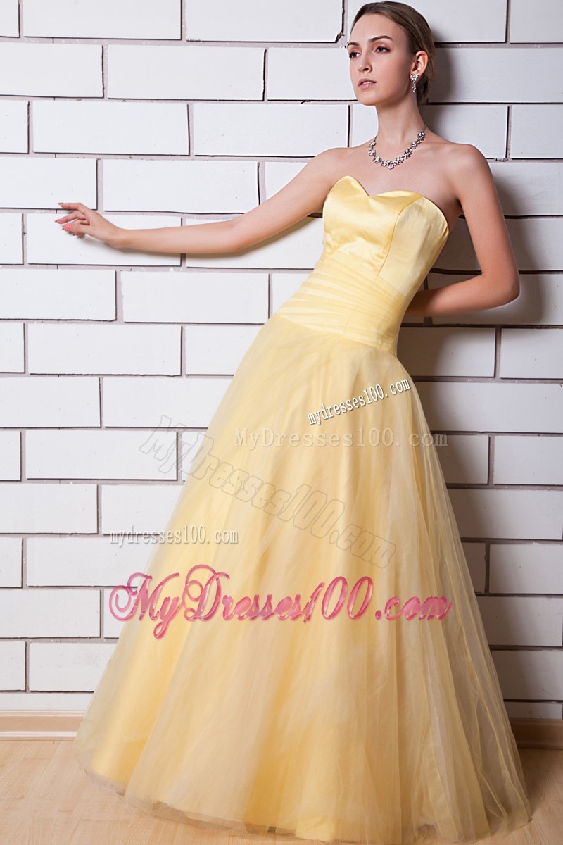 Gold Sweetheart Ruched Floor-length Evening Dress