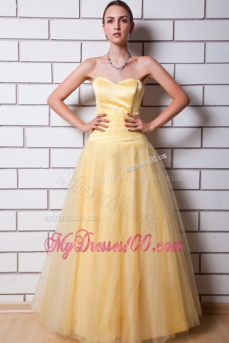 Gold Sweetheart Ruched Floor-length Evening Dress