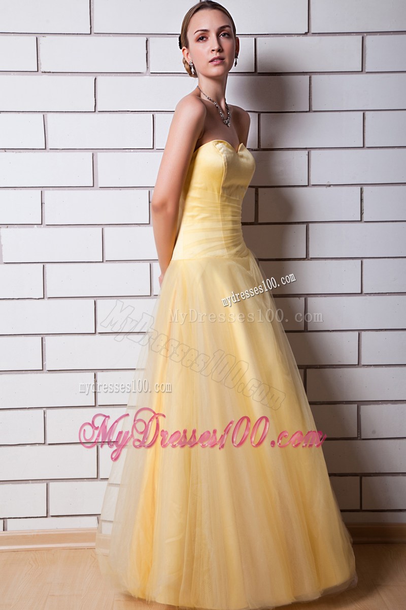 Gold Sweetheart Ruched Floor-length Evening Dress