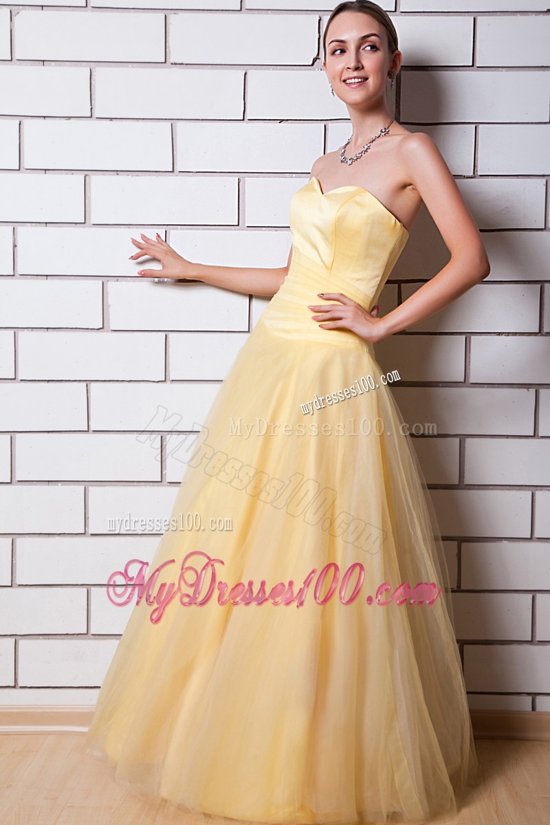 Gold Sweetheart Ruched Floor-length Evening Dress