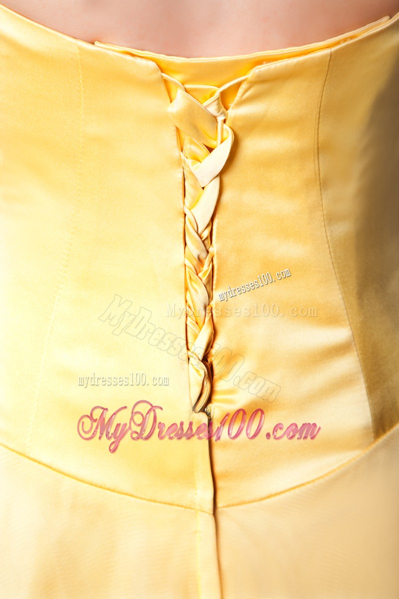 Gold Sweetheart Ruched Floor-length Evening Dress
