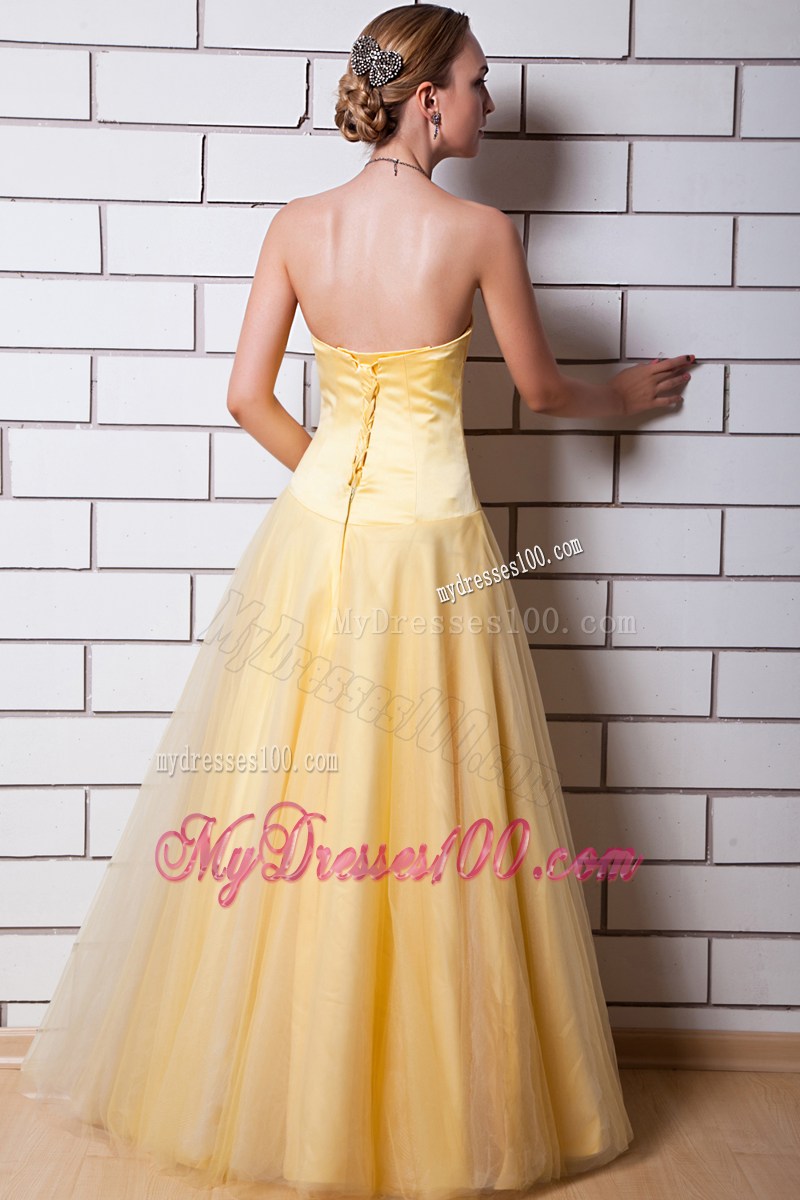 Gold Sweetheart Ruched Floor-length Evening Dress