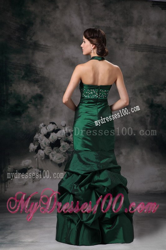 Exquisite Dark Green Mermaid Halter Evening Dress Beading