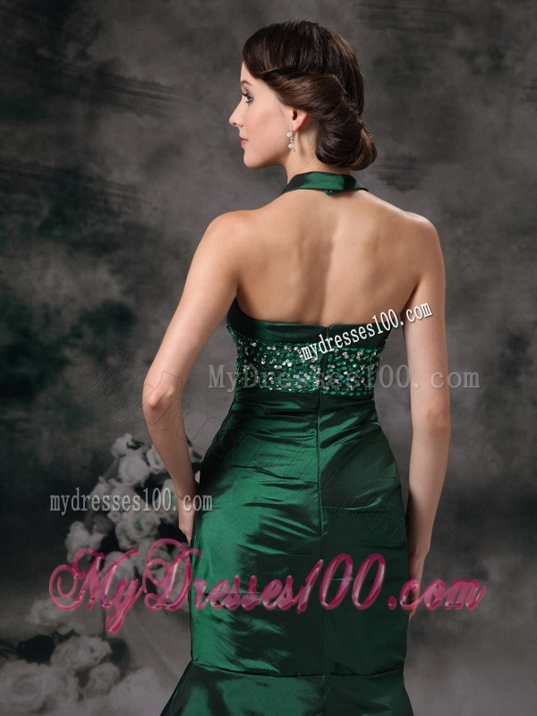 Exquisite Dark Green Mermaid Halter Evening Dress Beading