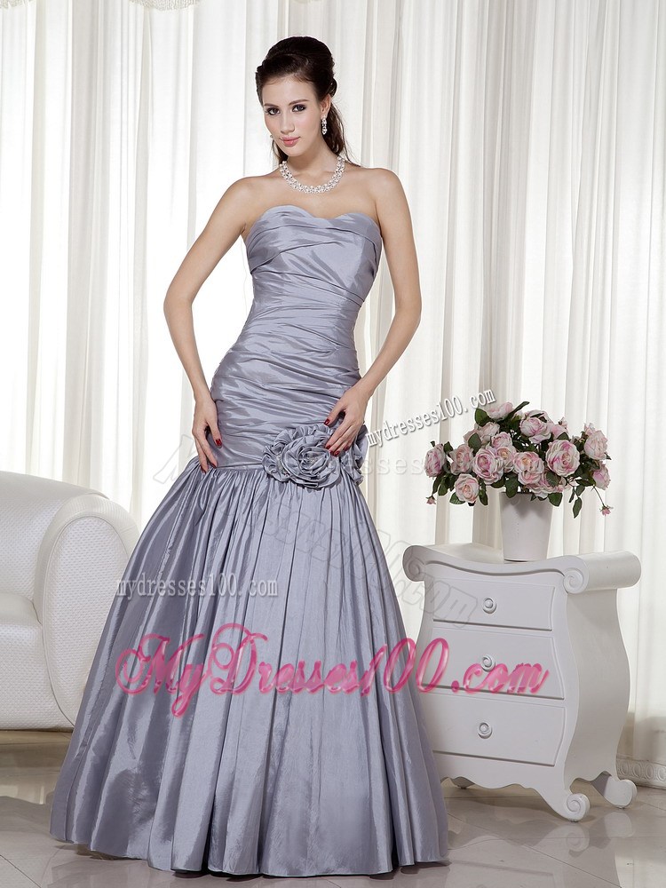 Grey Sweetheart Hand Made Flowers Evening Dress