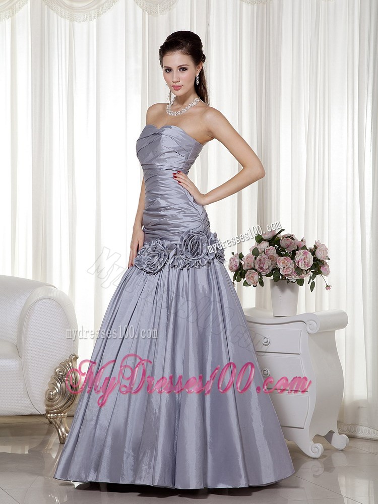 Grey Sweetheart Hand Made Flowers Evening Dress